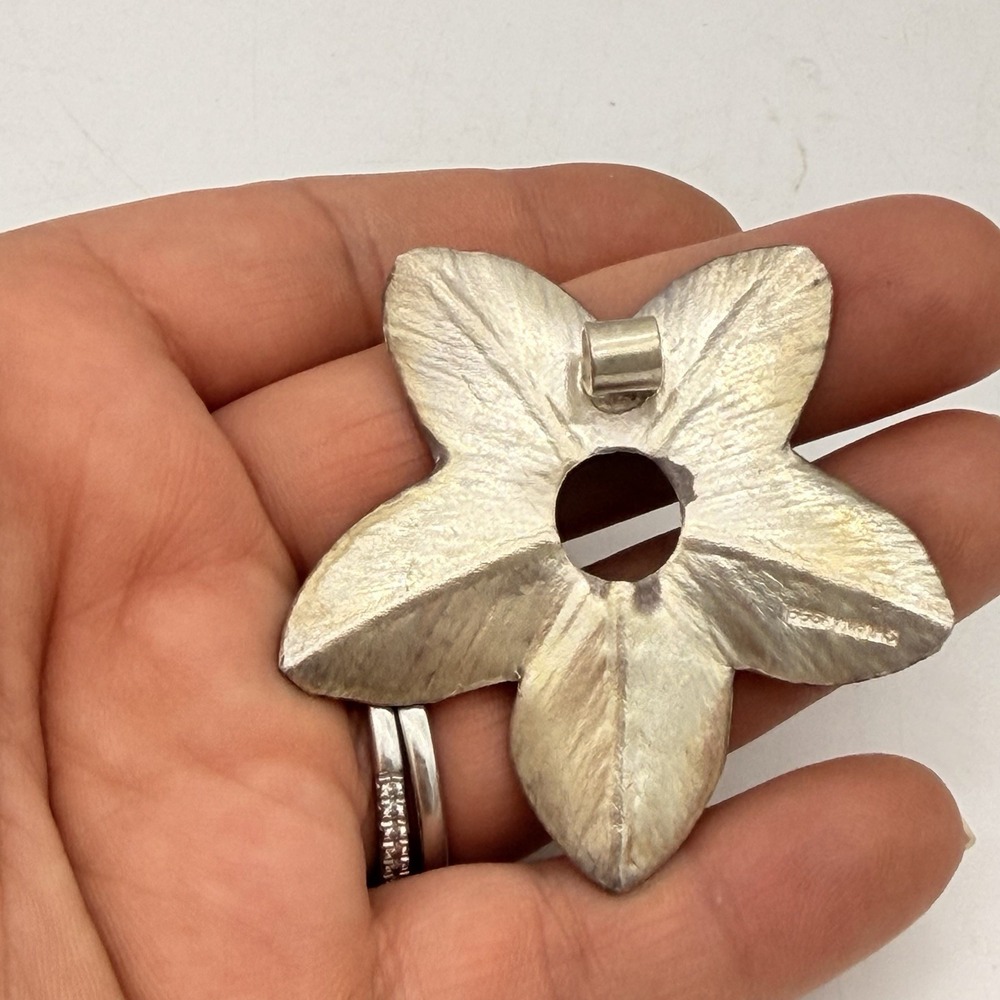 Vtg 999 Fine Silver Star Flowers Soul Pendant Hand Made Shiana Signed - Picture 4 of 8